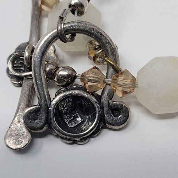 Artisan Handmade 925 Sterling Silver White Quartz Bicone Beaded Bracelet Healing - Picture 10 of 16